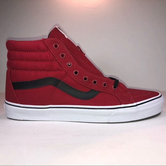 red and black high top vans